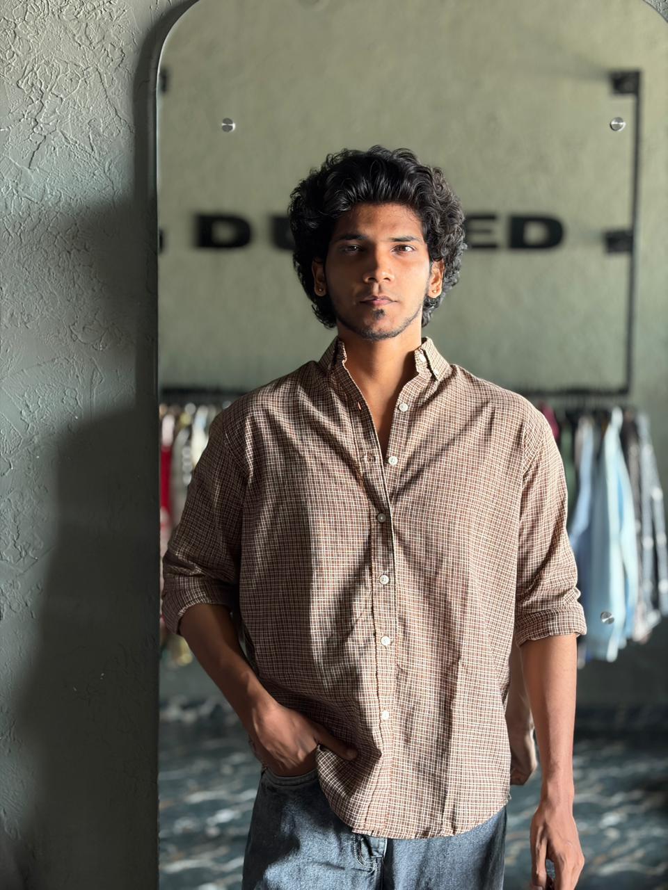 Mocha brown micro check shirt