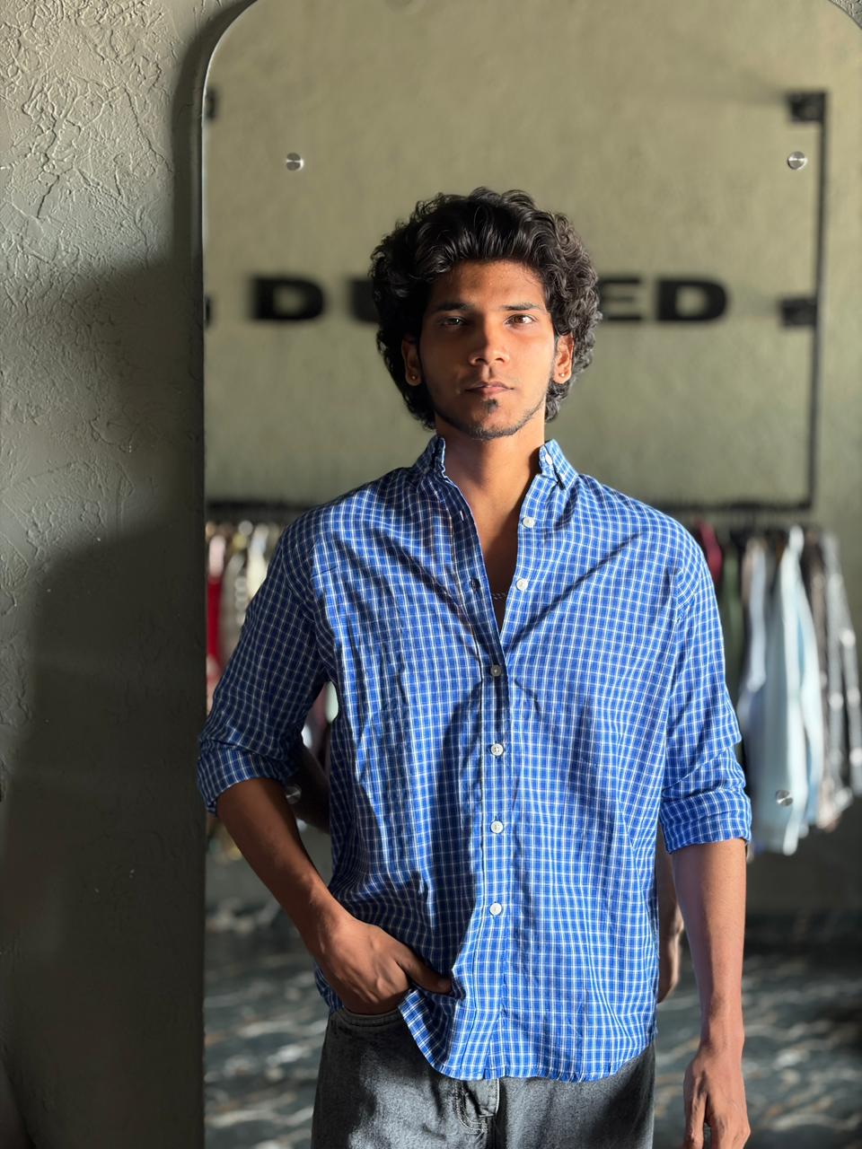 Royal grid micro check shirt