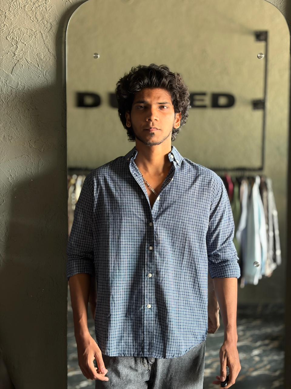 Midnight blue micro check shirt
