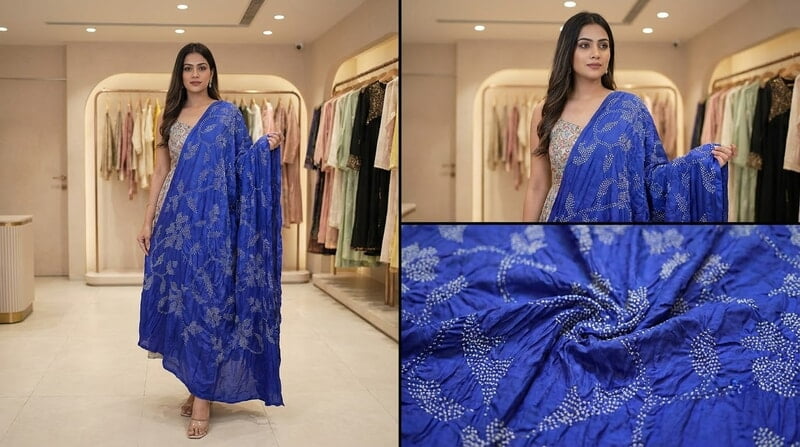 Kala Sanskruti All Over Blue Color Gaji Silk Bandhani Dupatta 2.5M Elegant Traditional Wear Gaji Dupatta for Women