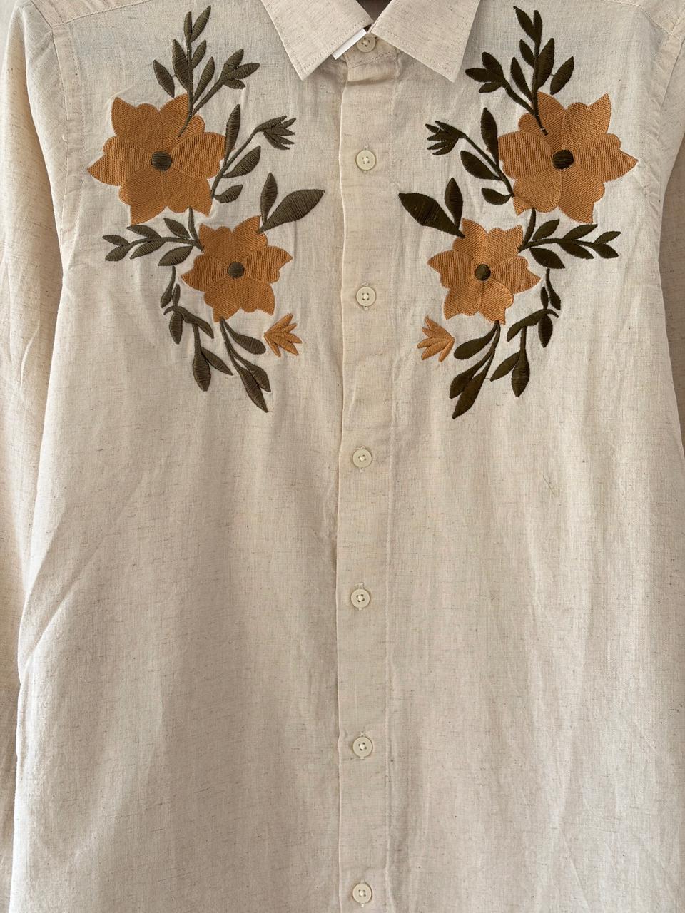 Cream floral embroidered shirt