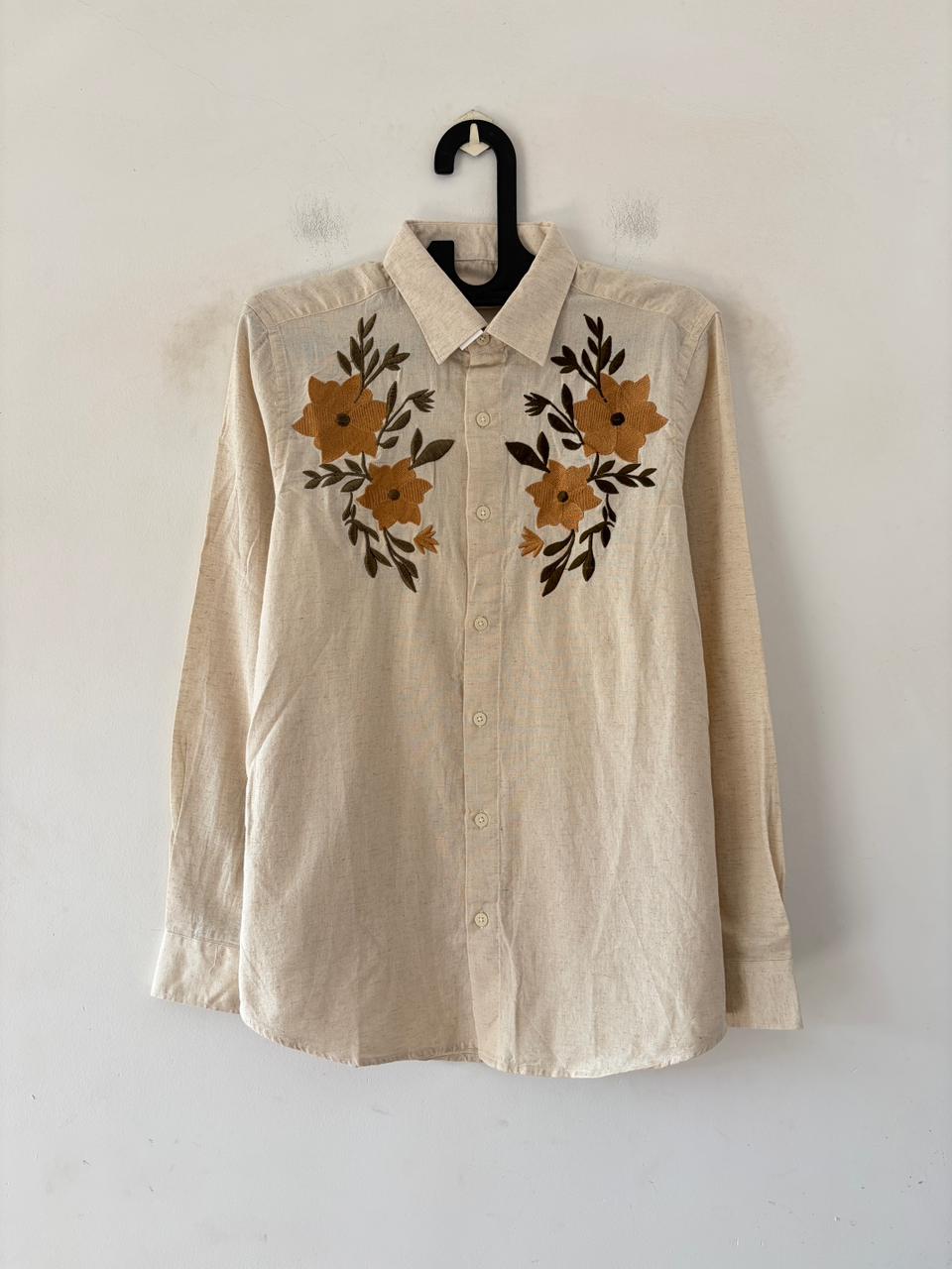 Cream floral embroidered shirt