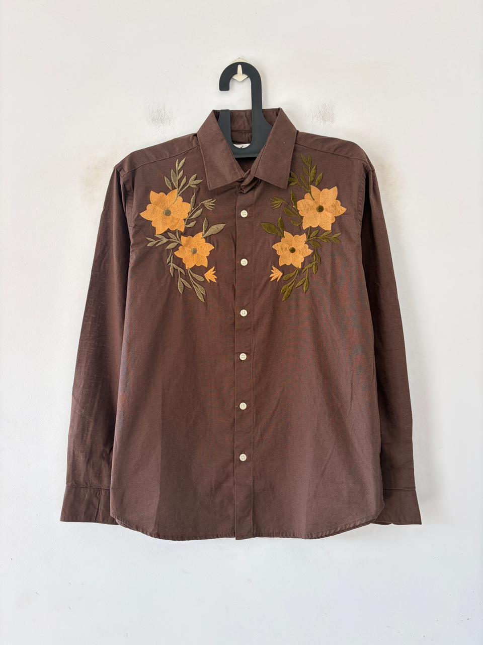 Chocolate floral embroidered shirt