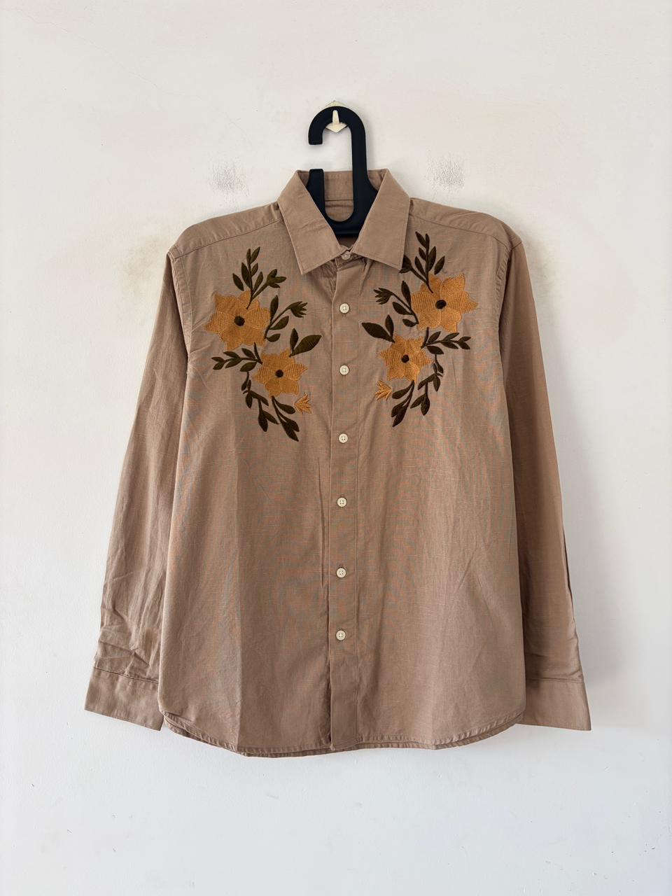 Wood brown floral embroidered shirt