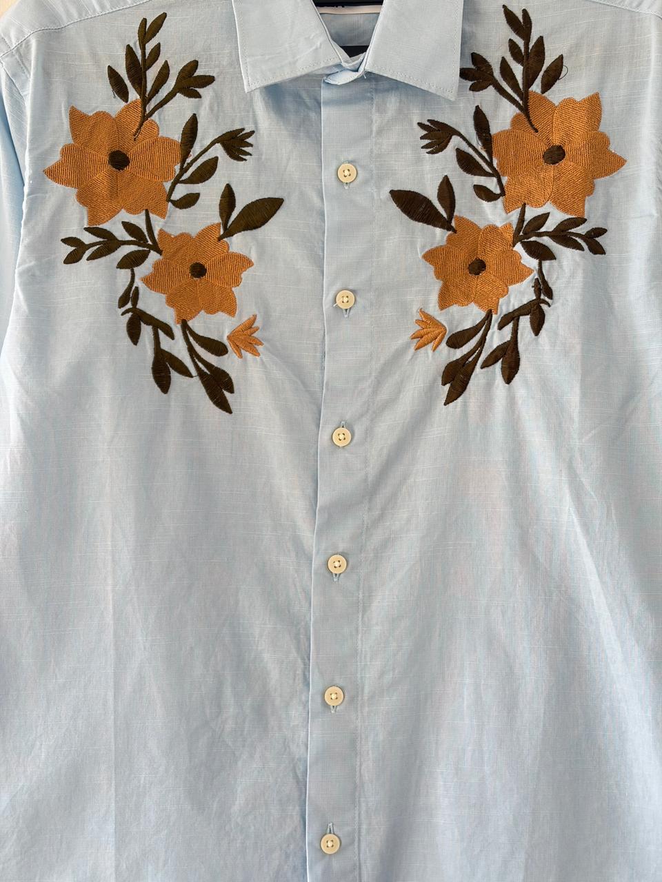 Sky floral embroidered shirt