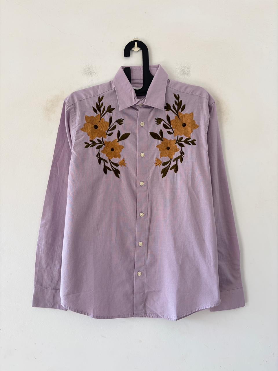 Lilac floral embroidered shirt