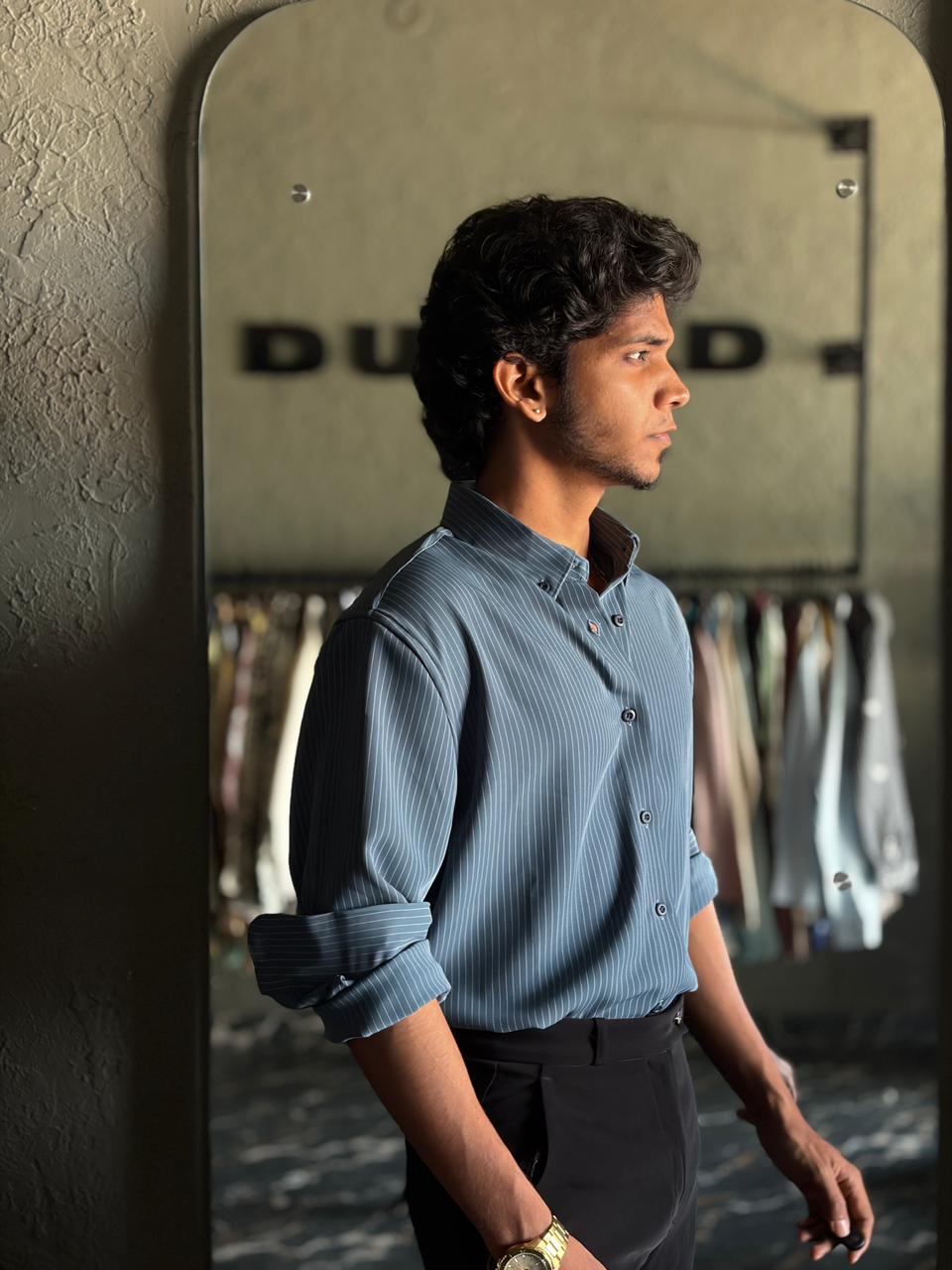 Steel blue Imp pin stripes shirt