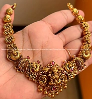 Premium Quality Gold Alike Nagas Necklace With Ruby Stones TJH - 312