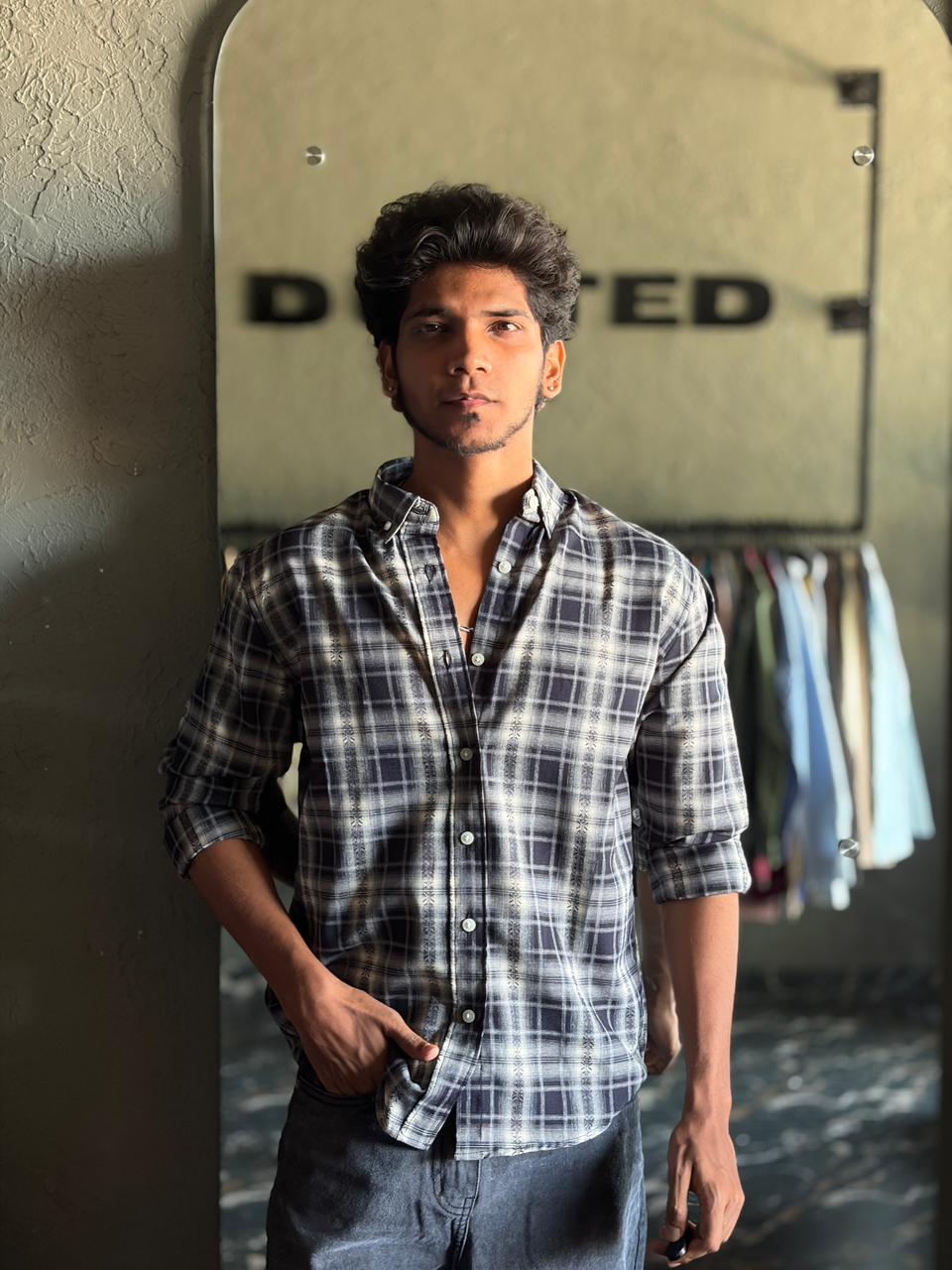 Rich navy imp check shirt