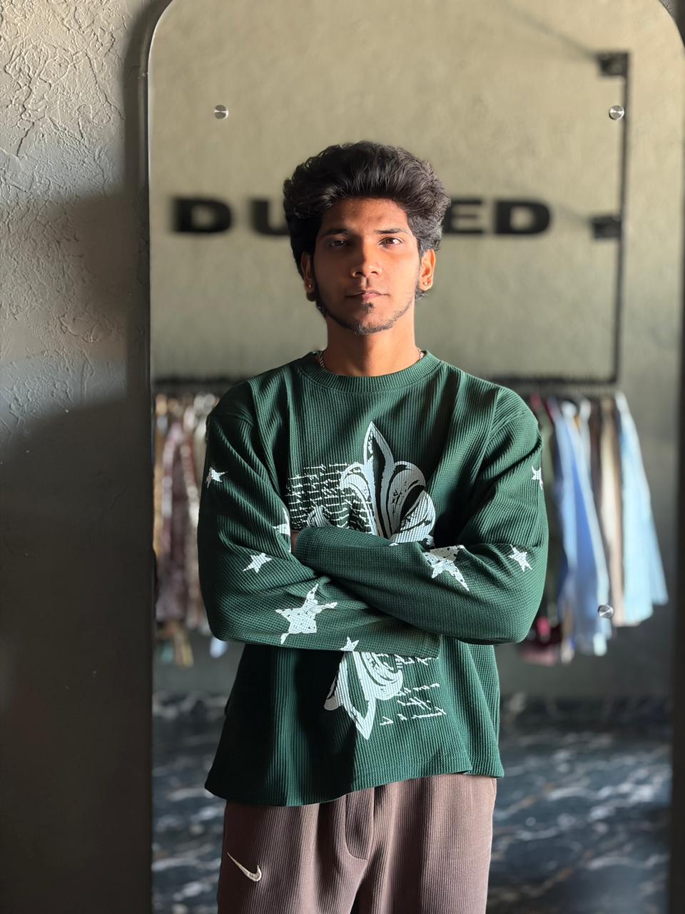 Green celestial cross tee