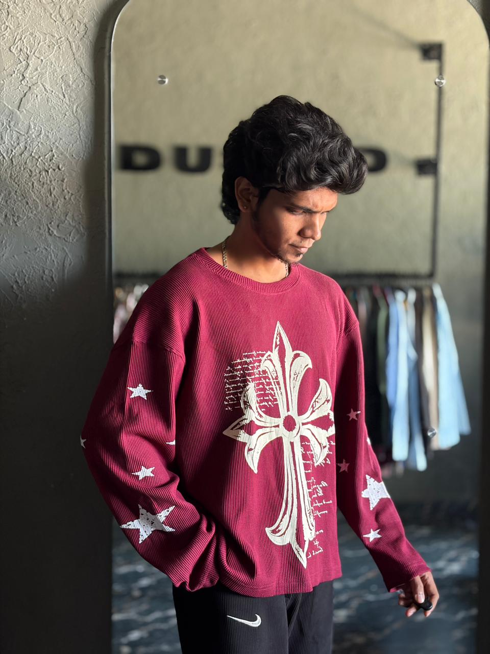 Maroon gothic cross tee
