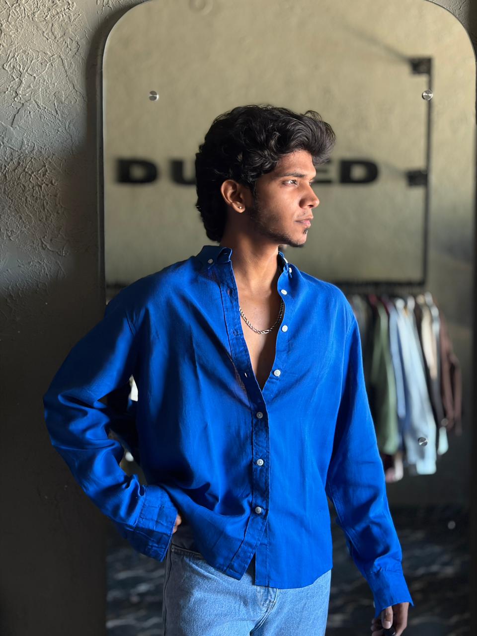Royal blue linen shirt