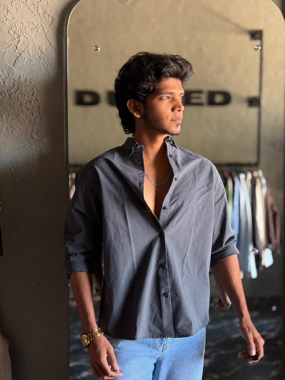 Charcoal oldmoney stripes shirt
