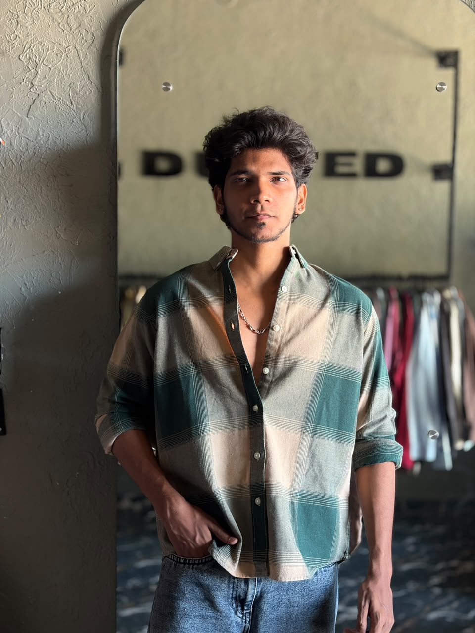 Emerald & dune beige flannels