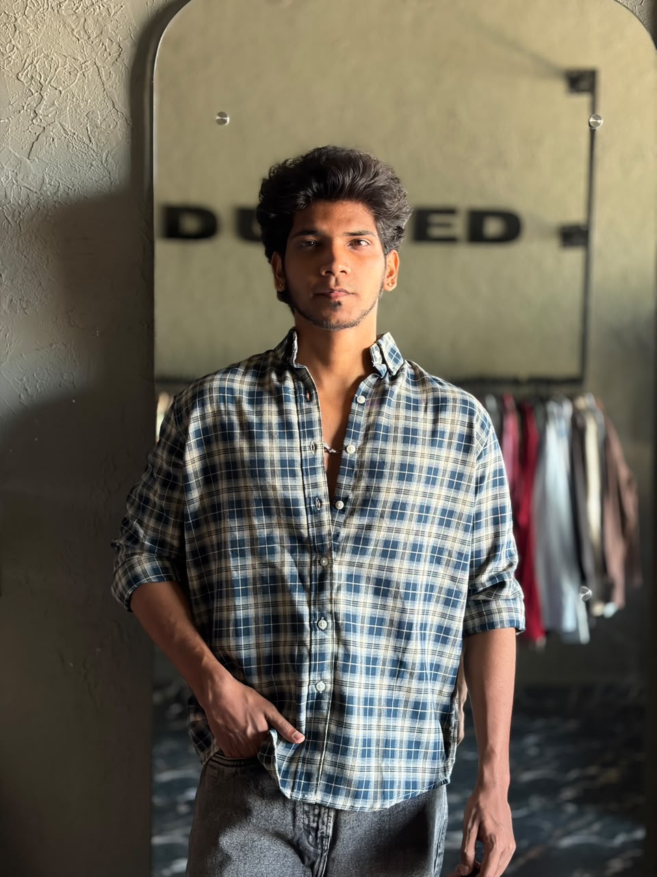 Teal & sand beige flannels
