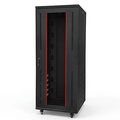 NOVARACK SKD FLOOR MOUNT 42U 600W X 600D BLACK COLOUR WITH FRONT GLASS DOOR WITH REAR DOORS CASTOR WHEELS