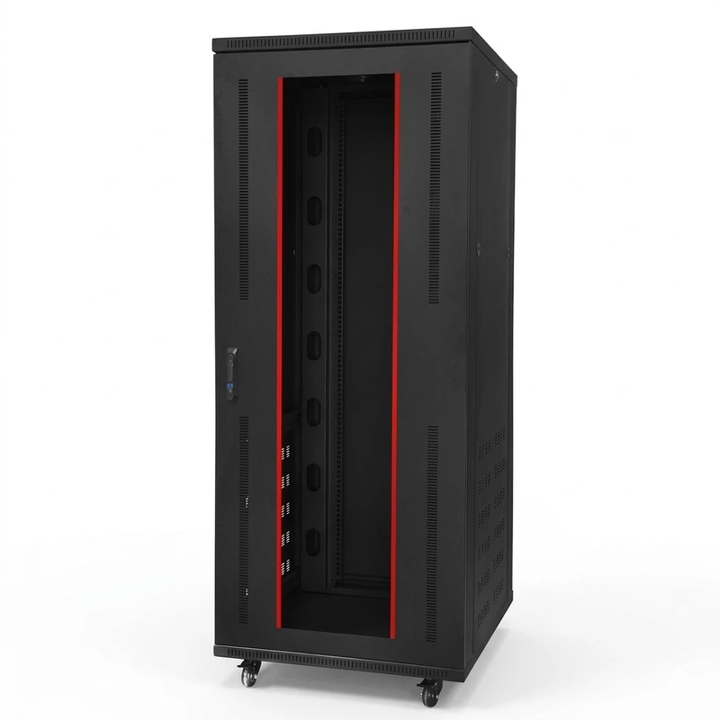 NOVARACK SKD FLOOR MOUNT 42U 600W X 600D BLACK COLOUR WITH FRONT GLASS DOOR WITH REAR DOORS CASTOR WHEELS