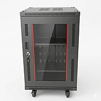 NOVARACK SKD FLOOR MOUNT 17U 600W X 600D BLACK COLOUR WITH FRONT GLASS DOOR WITH REAR DOORS CASTOR WHEELS