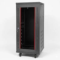NOVARACK SKD FLOOR MOUNT 27U 600W X 600D BLACK COLOUR WITH FRONT GLASS DOOR WITH REAR DOORS CASTOR WHEELS