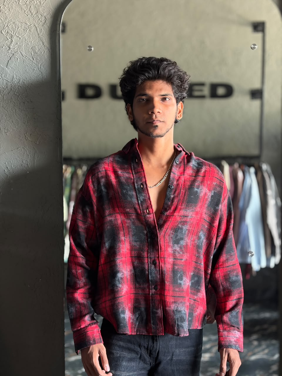 Crimson & smoke washed flannels