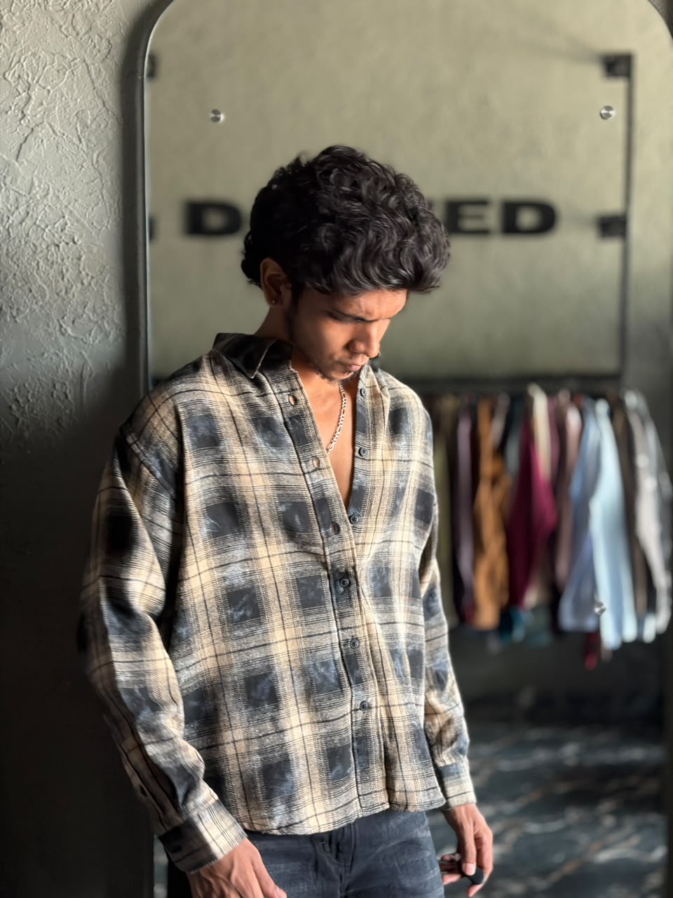 Beige & charcoal washed flannels