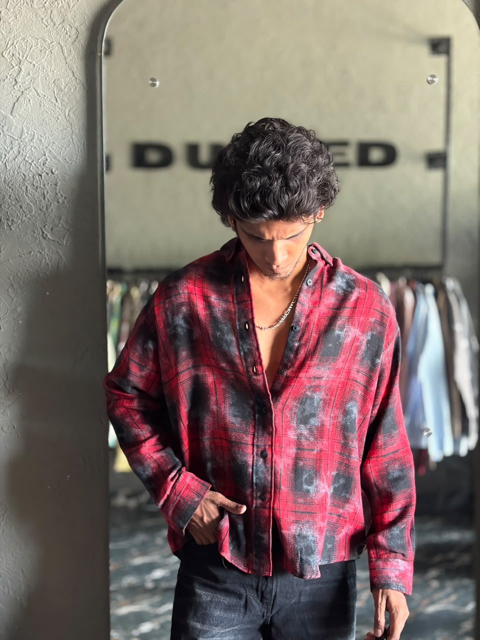 Crimson & smoke washed flannels