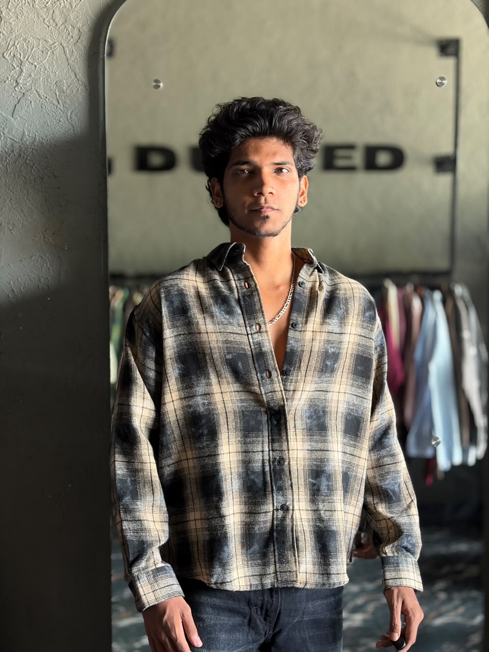 Beige & charcoal washed flannels