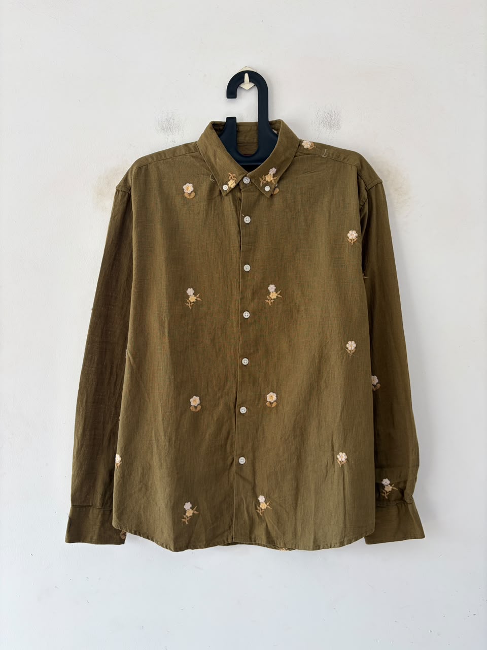 Olive bloom embroidered shirt
