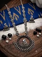 Antique Oxidized Silver Peacock Circular Pendant Necklace Set