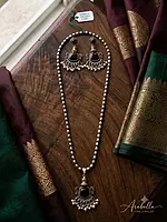 Dual-Tone Black Stone Long Pendant Necklace Set