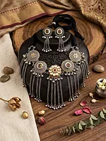 OXIDISE FRIENGE NECKLACE WITH EARING KASHMIRI STYLE