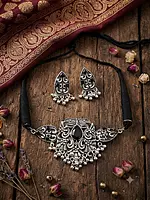 Antique Oxidized Silver & Black Stone Choker Set