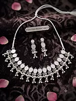 Antique Oxidized Mirror & Swan Choker Necklace Set