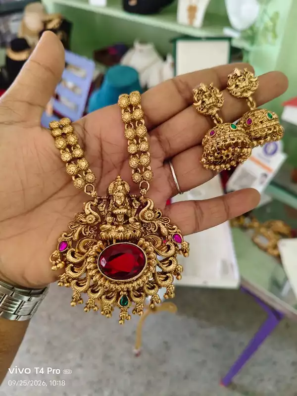 Traditional Gold-Plated Lakshmi Temple Necklace