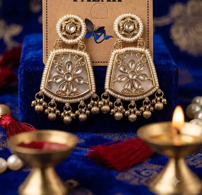 Royal Kundan & Pearl Statement Drop Earrings