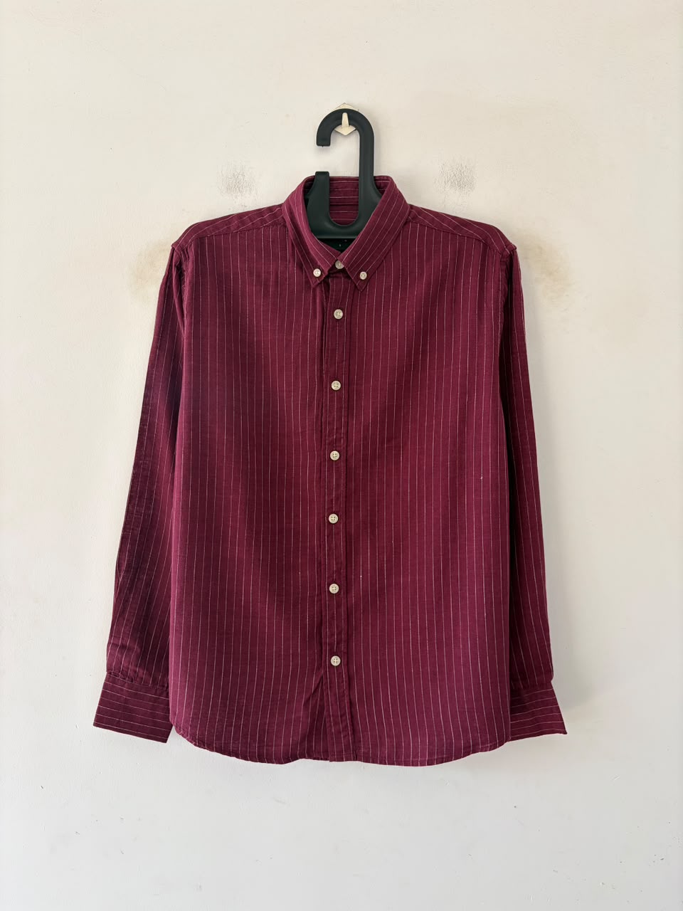 Magenta linen pin stripes shirt