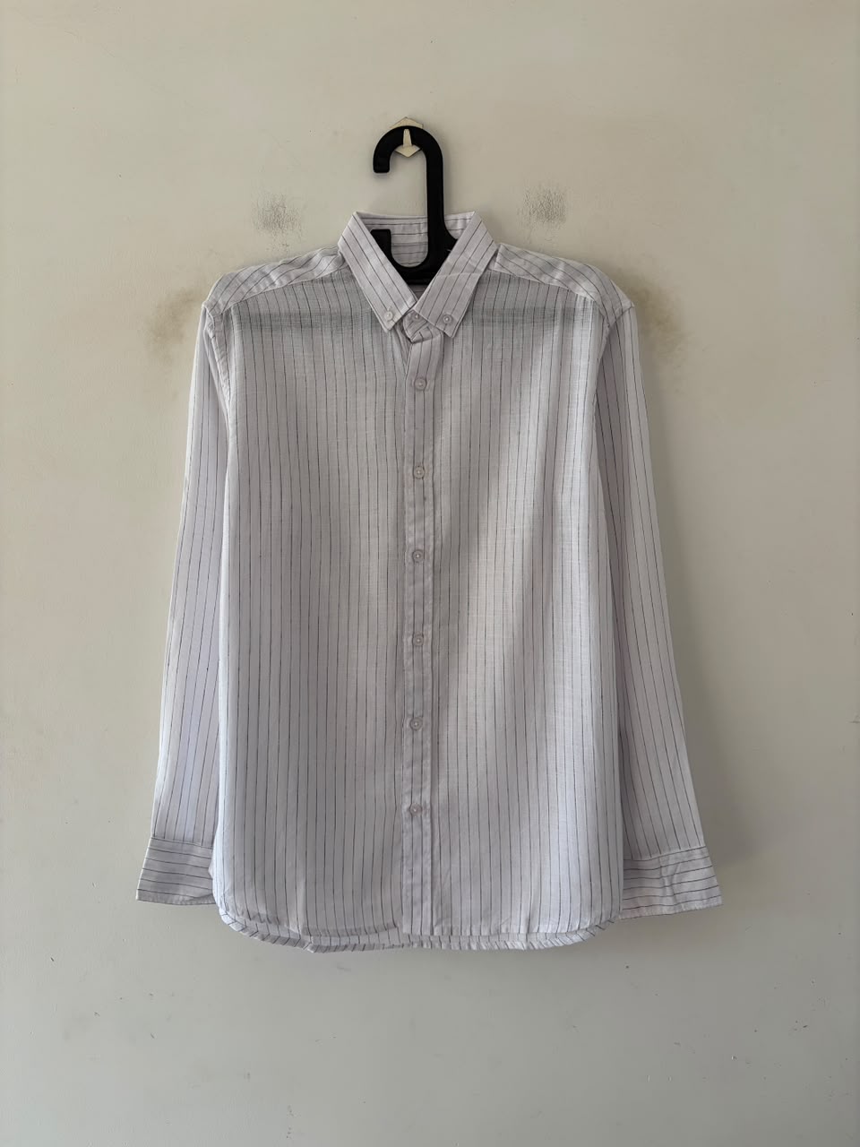 Pearl white linen pin stripes shirt