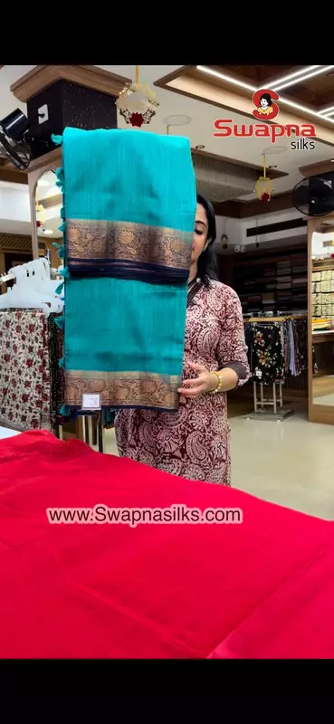 1j2a jute silk saree,sapphire green and navy blue combination