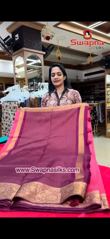1j2b jute silk saree flamingo pink and wine colour combination