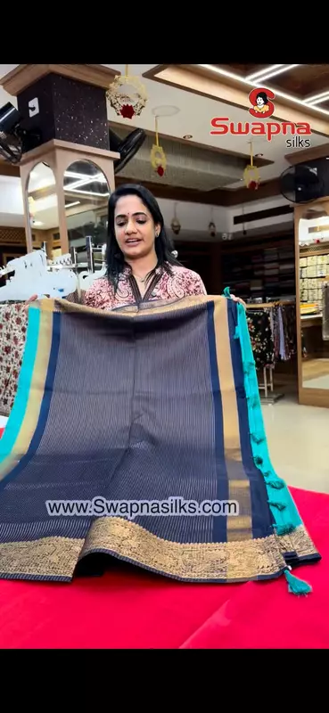 1j2a jute silk saree,sapphire green and navy blue combination