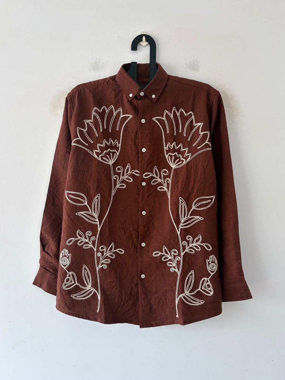 Rustic brown embroidered shirt