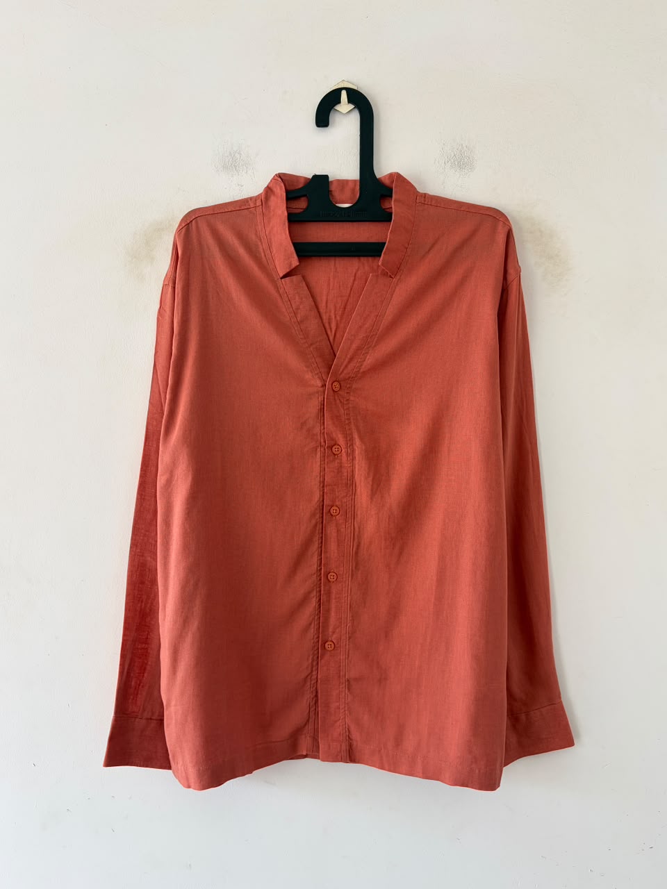 Coral V‑notch linen shirt