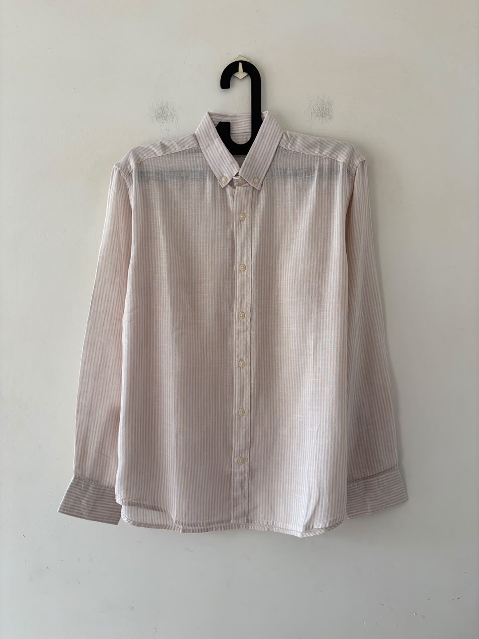 Beige linen stripes shirt