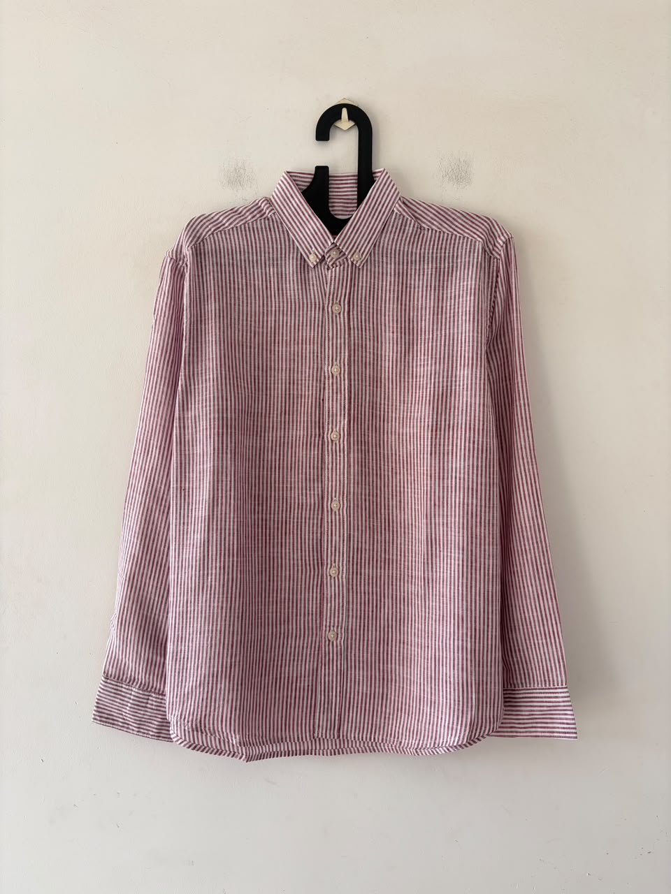 Vintage crimson linen stripes shirt