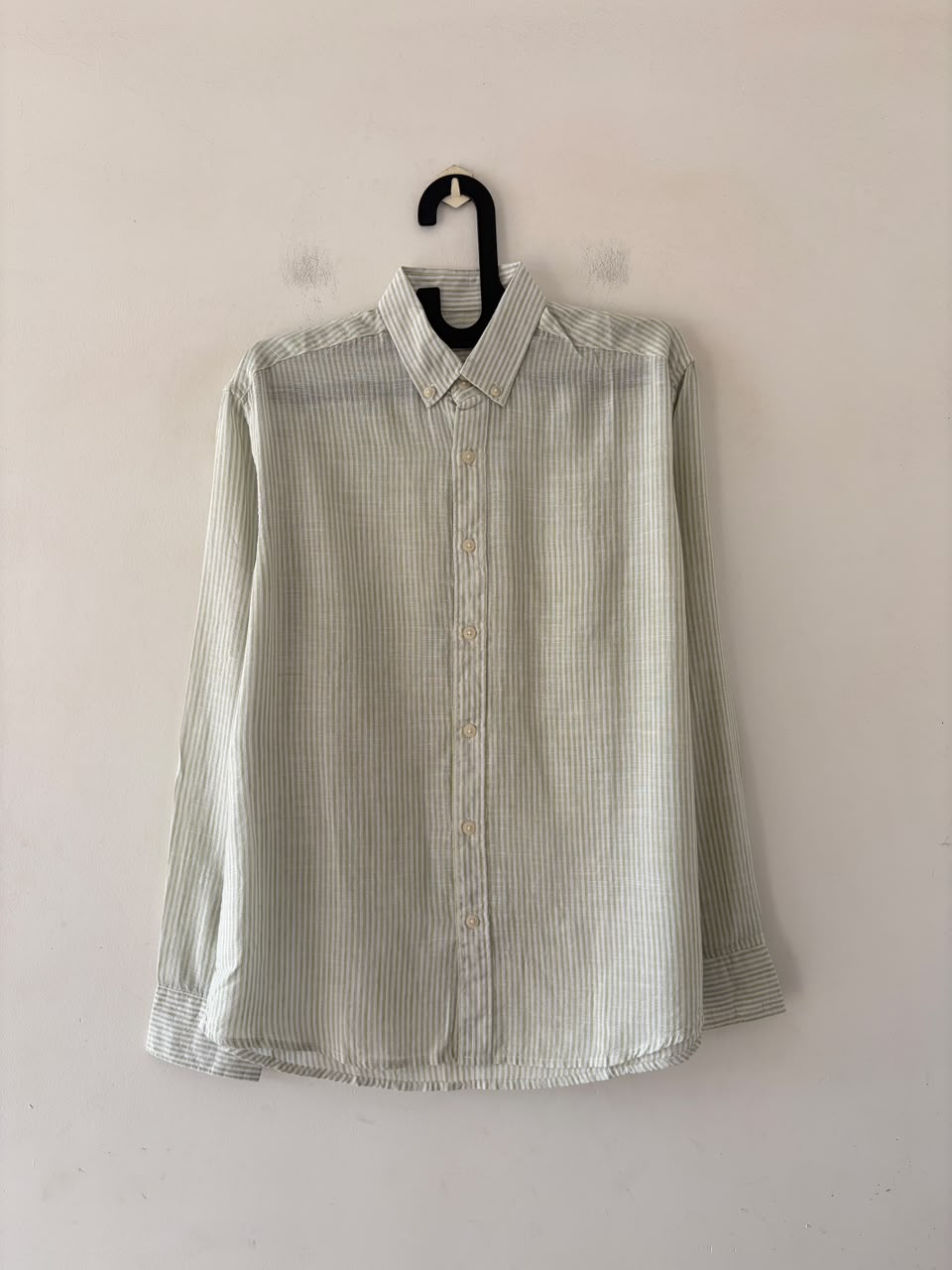 Pastel green linen stripes shirt