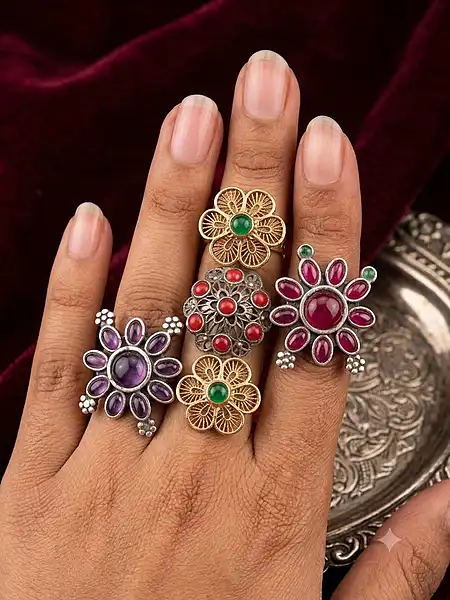 Ornate vintage-style floral statement ring