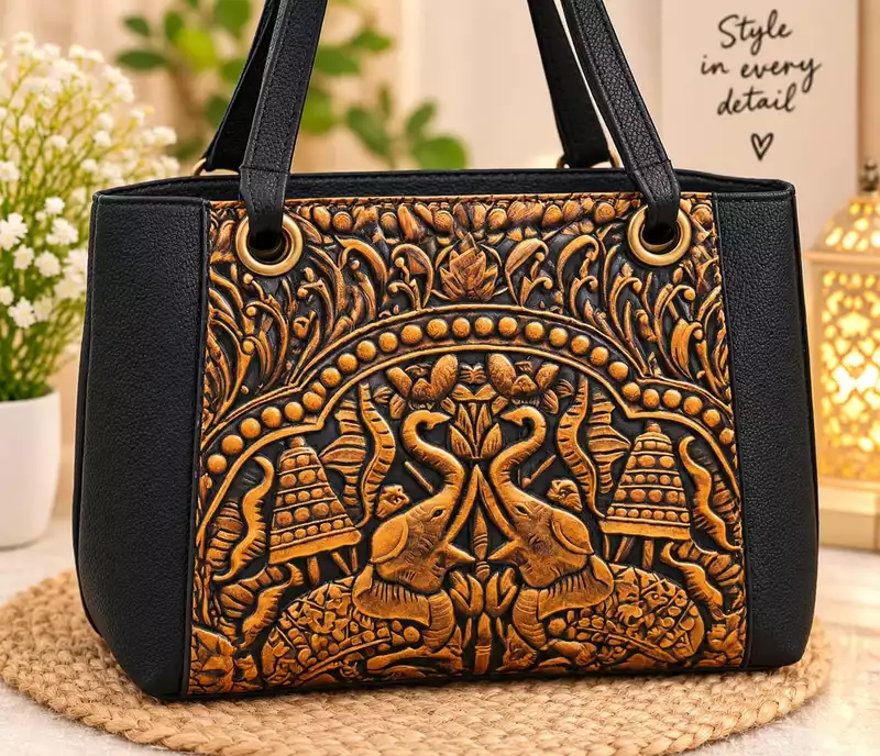 Luxurious black tote handbag