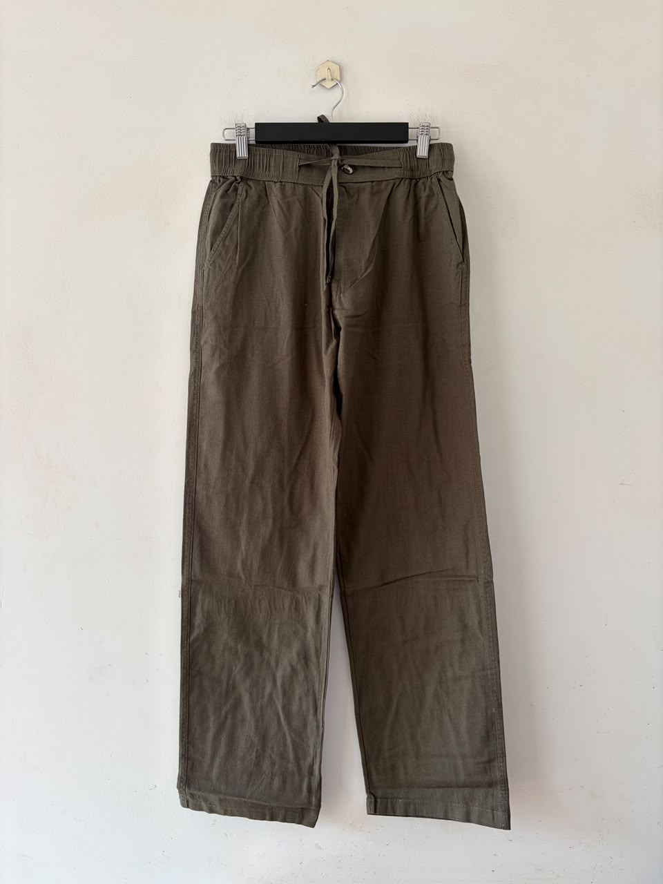 Dusty olive straight-fit linen pants