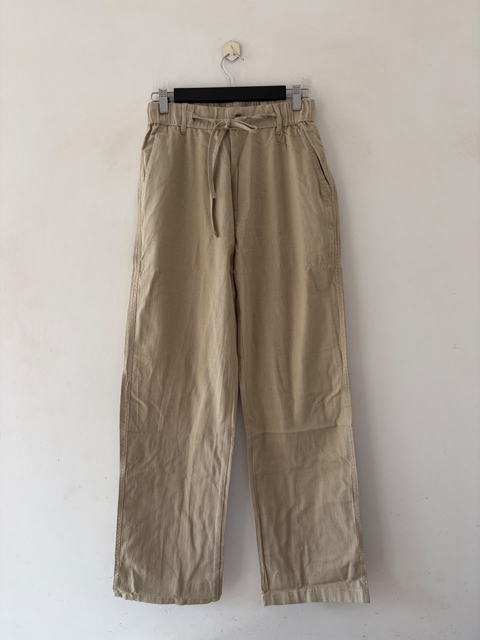 Beige straight-fit linen pants