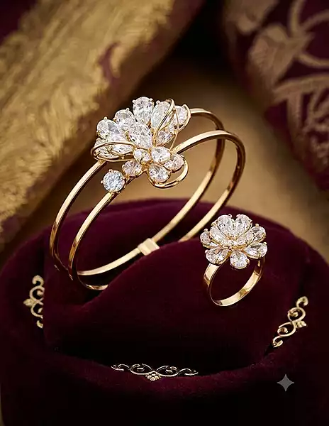 Elegant gold-toned bracelet and ring set